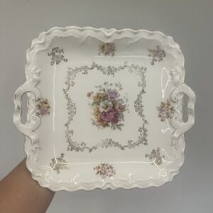 Vintage PM Bavaria Floral Handled Hand Painted Porcelain China Plate/Dish